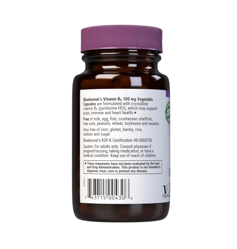 BlueBonnet Vitamin B6 100 mg – Energy Support | Non-GMO, Vegan, Gluten-Free | 60 Veg Capsules