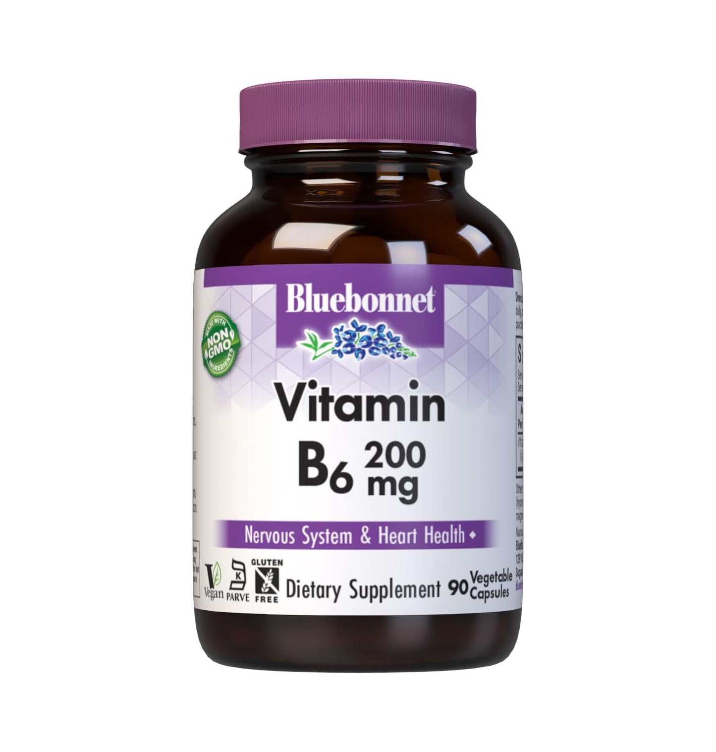 Bluebonnet Vitamin B6 200 mg Veg Capsules – 90 Servings | Vegan, Non-GMO, Gluten-Free