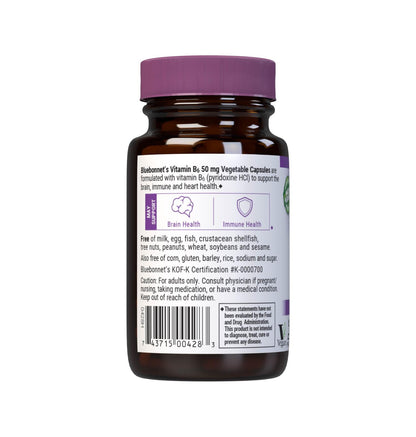 Bluebonnet Vitamin B6 50 mg - Energy & Nervous System Support | 90 Veg Caps