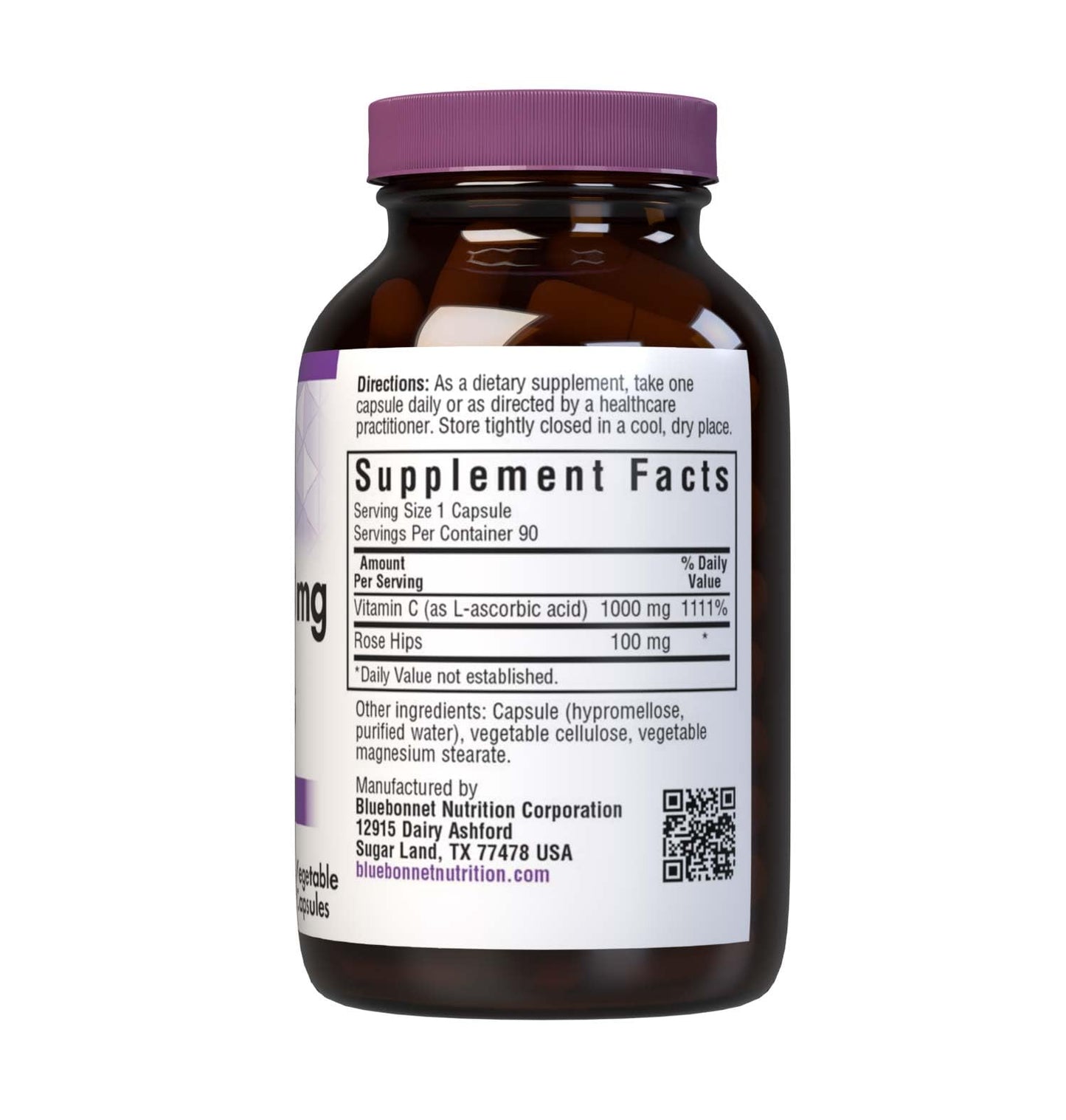 Bluebonnet Vitamin C-1000 mg with Rose Hips | Immune Health, 90 Veg Caps