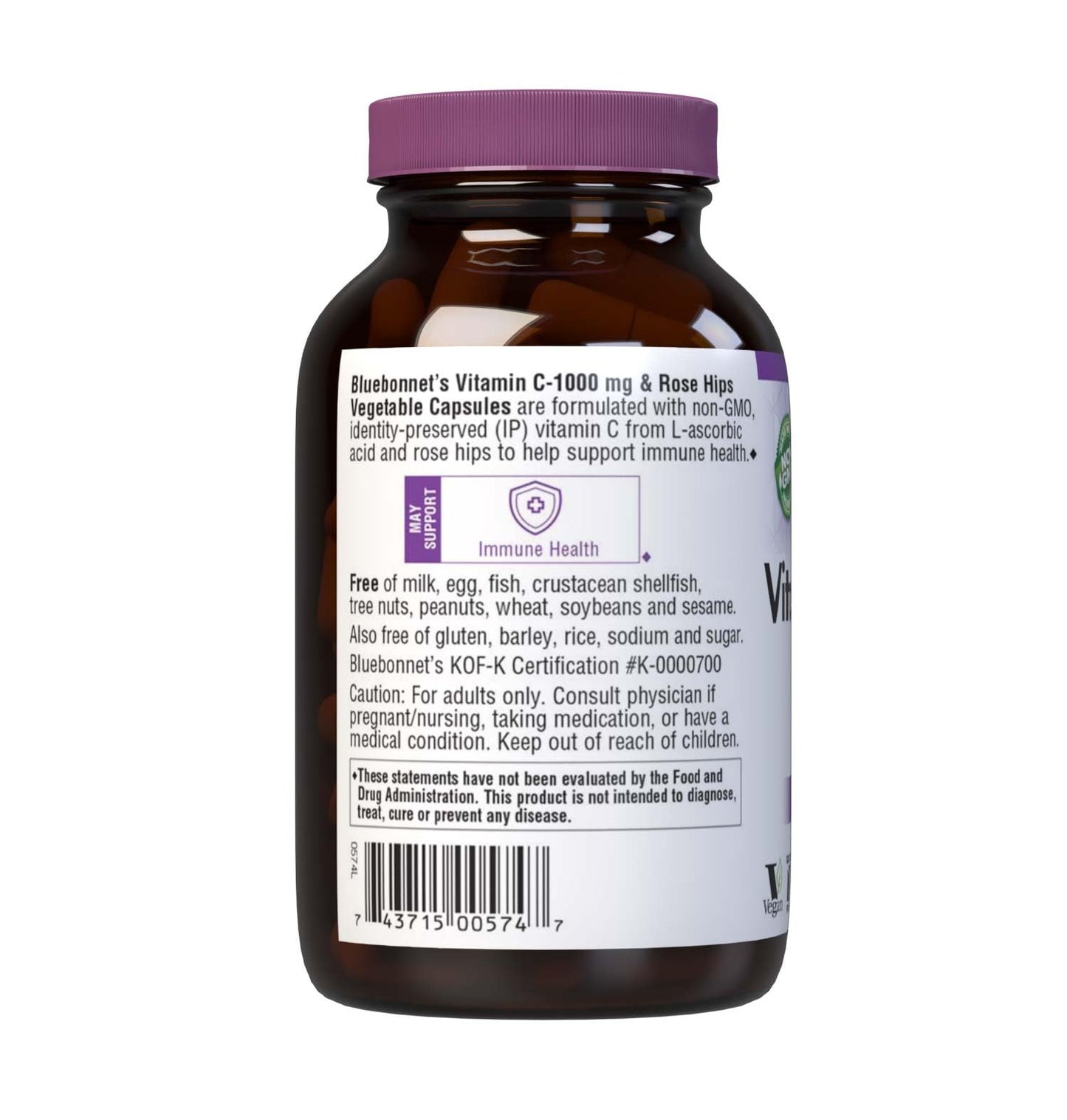 BlueBonnet Vitamin C-1000 mg + Rose Hips – Immune Support, Vegan