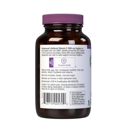 BlueBonnet Buffered Vitamin C 1000 mg Caplets – Immune Health, Non-GMO, Vegan