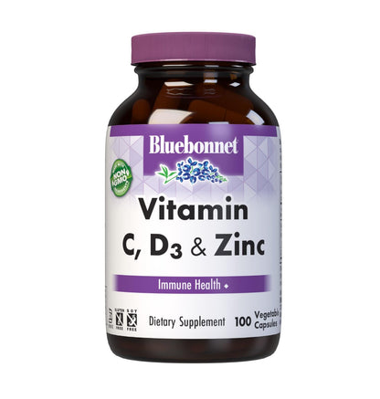 Bluebonnet Vitamin C, D3 & Zinc — Immune Support, 100 Veg Capsules