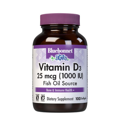 Bluebonnet Nutrition Vitamin D3 1000 IU Softgels – Supports Strong Bones & Immune Function | Non-GMO, Gluten Free, Soy Free, Dairy Free