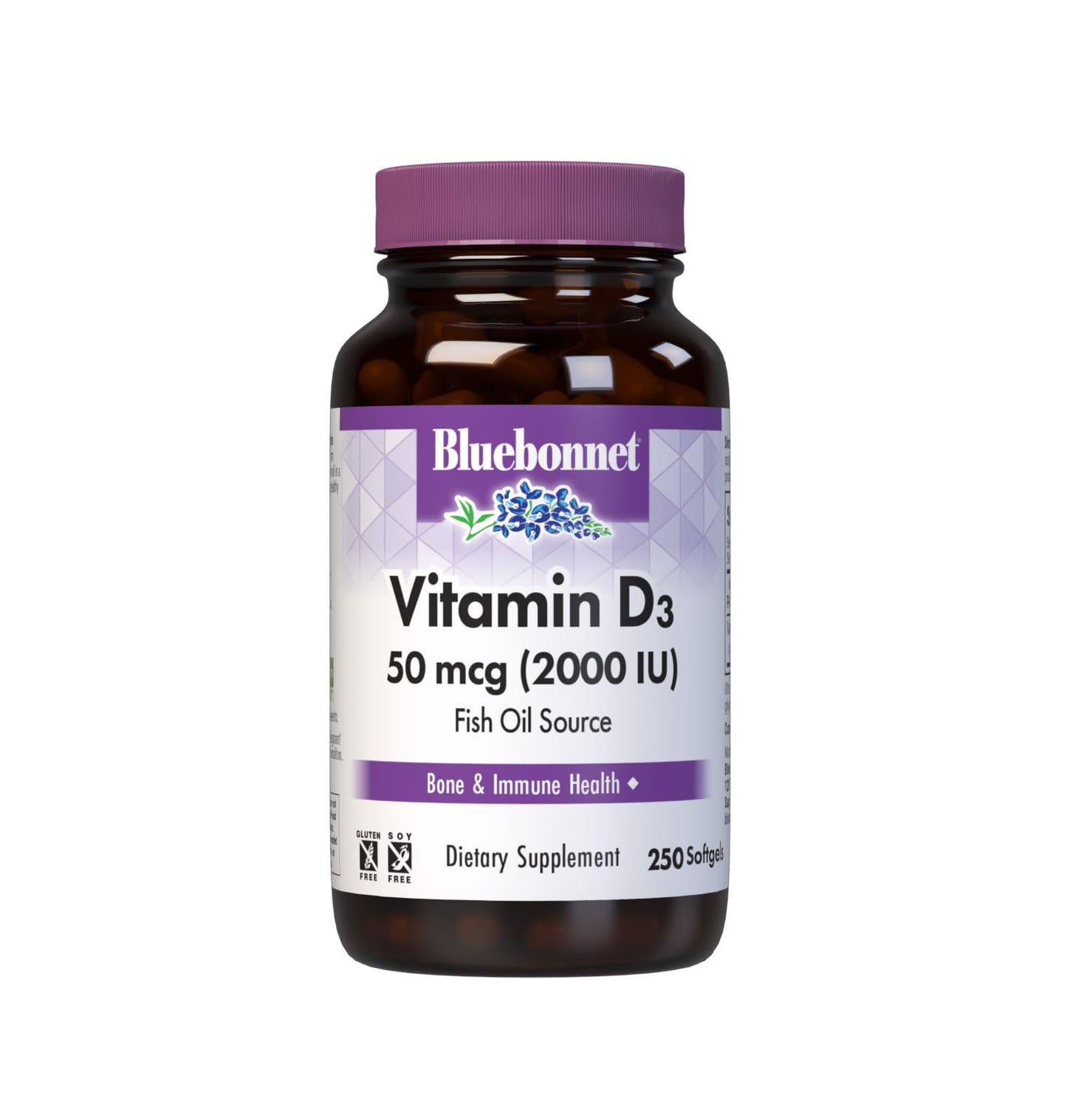 Bluebonnet Vitamin D3 2000 IU – High Potency Immune Support (250 Softgels)