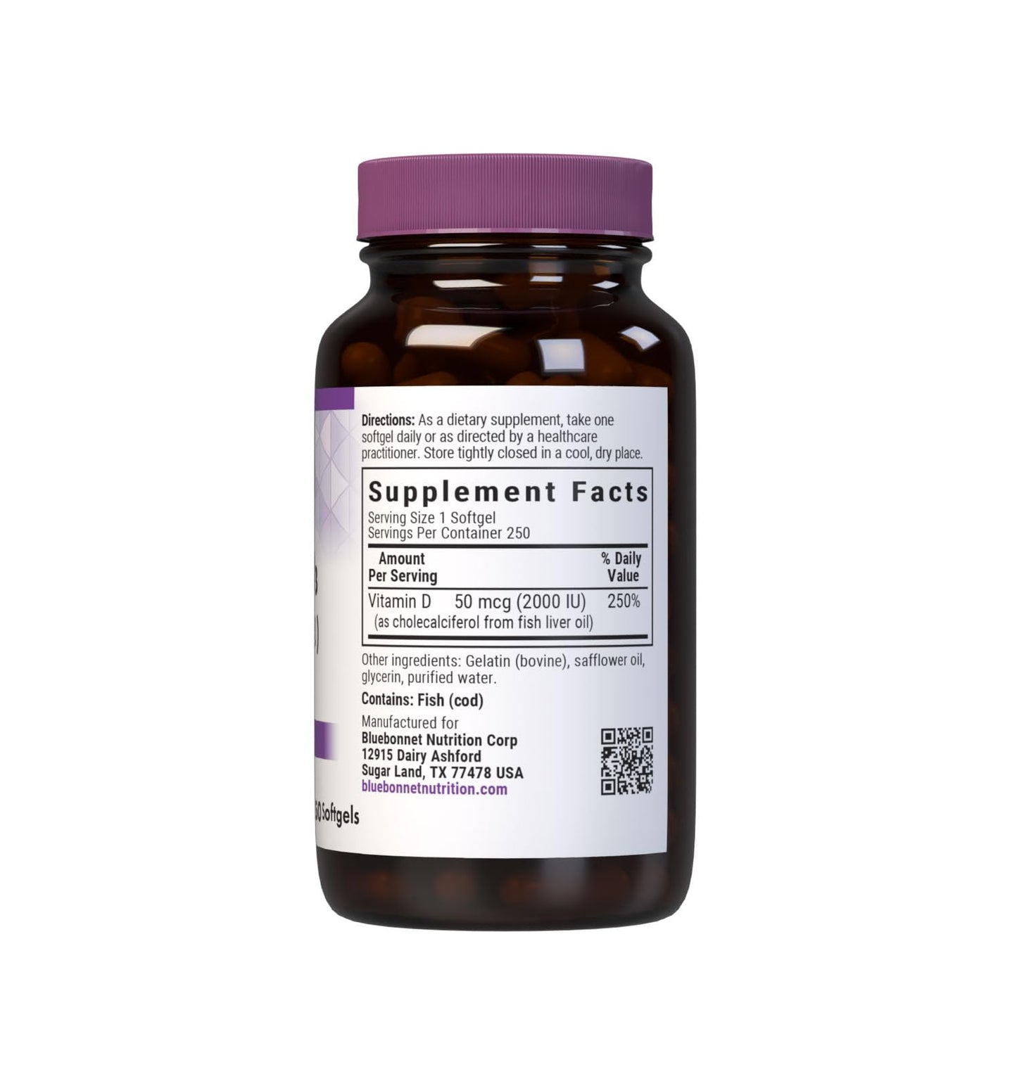 Bluebonnet Vitamin D3 2000 IU – High Potency Immune Support (250 Softgels)
