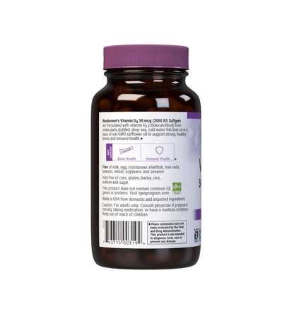 Bluebonnet Vitamin D3 2000 IU – High Potency Immune Support (250 Softgels)