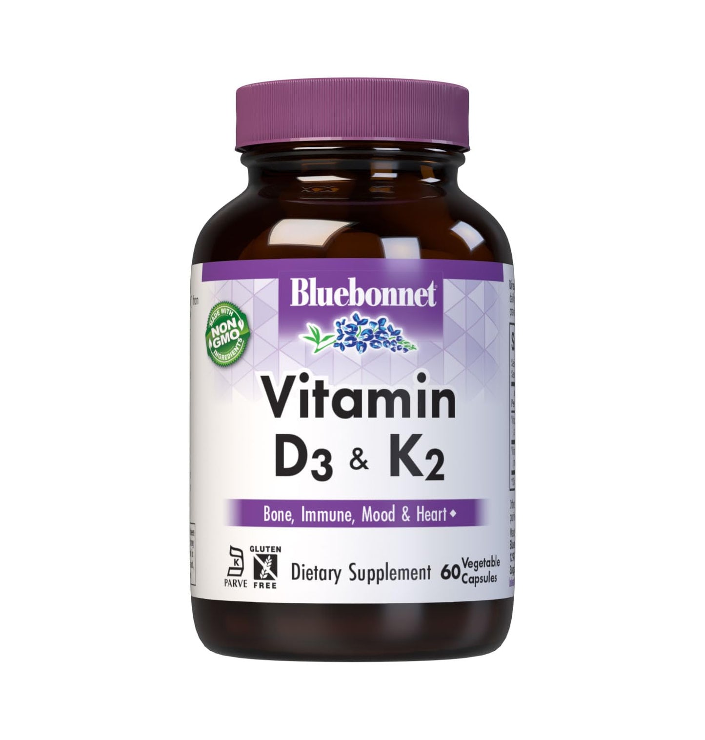 Bluebonnet Nutrition Vitamin D3 & K2 – Soy-Free, Gluten-Free, 60 Veg Capsules