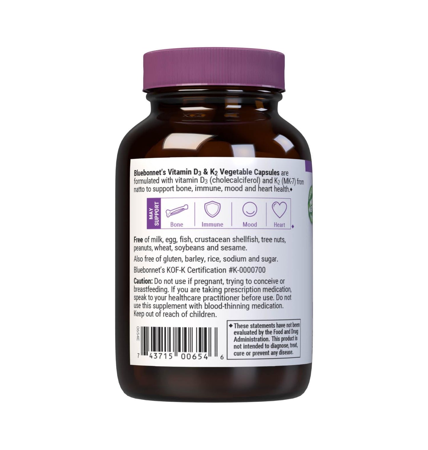 Bluebonnet Nutrition Vitamin D3 & K2 – Soy-Free, Gluten-Free, 60 Veg Capsules