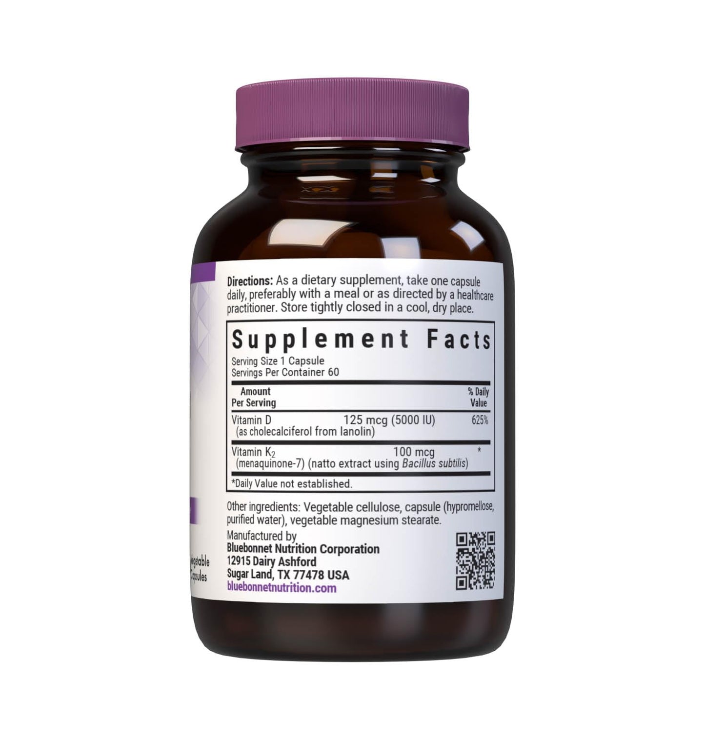 Bluebonnet Nutrition Vitamin D3 & K2 – Soy-Free, Gluten-Free, 60 Veg Capsules