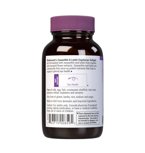 Bluebonnet Zeaxanthin Plus Lutein Softgels | Eye Health & Blue Light Exposure | Gluten Free & Soy Free | 60 Softgels