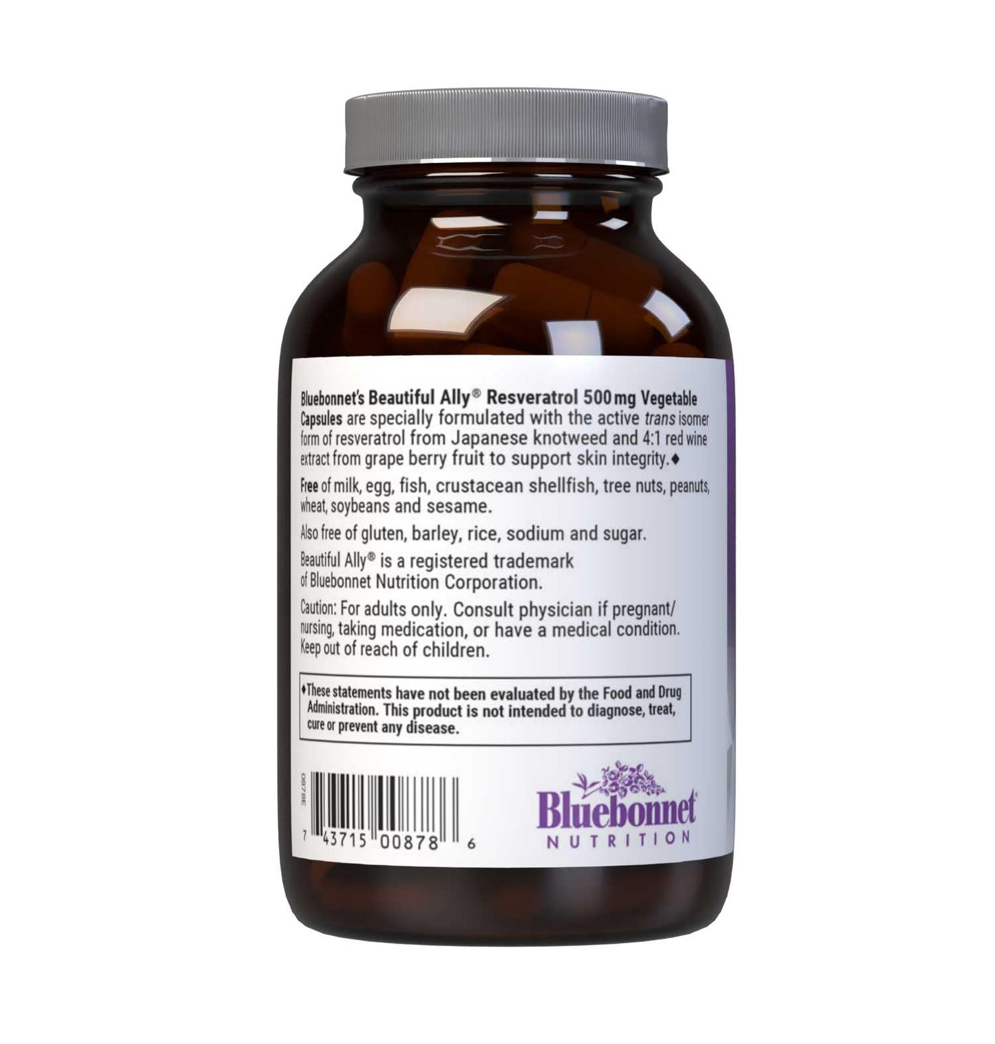 Bluebonnet Beautiful Ally Resveratrol 500 mg – Skin Integrity Support, Vegan, Non-GMO