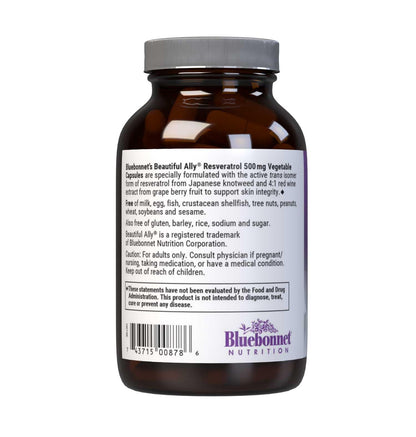 Bluebonnet Beautiful Ally Resveratrol 500 mg – Skin Integrity Support, Vegan, Non-GMO