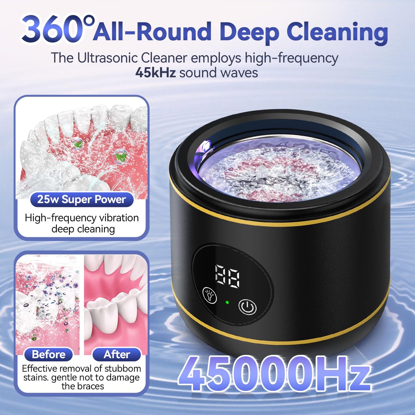 BlueFire Ultrasonic Retainer Cleaner 45kHz – Dentures, Jewelry, Portable