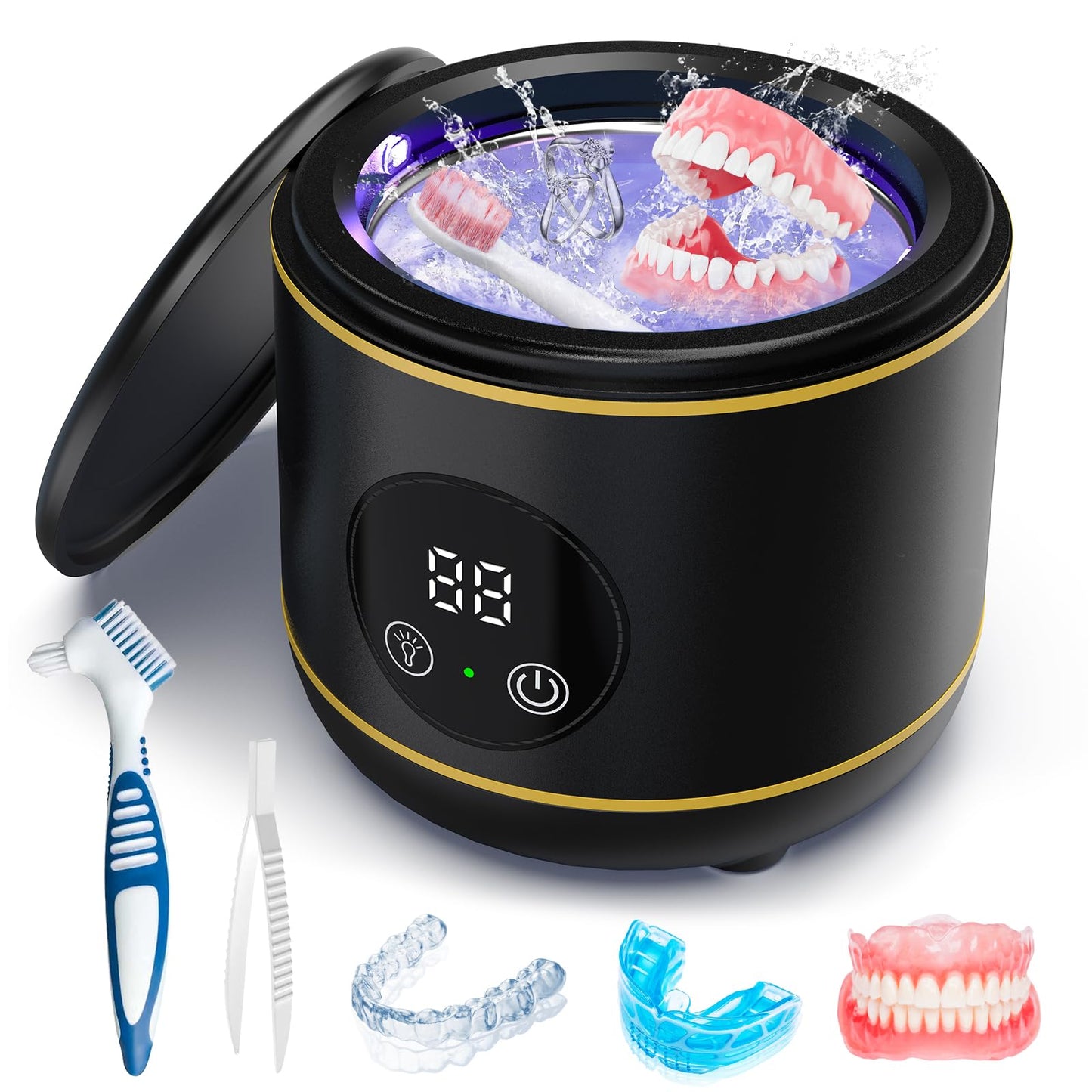 BlueFire Ultrasonic Retainer Cleaner 45kHz – Dentures, Jewelry, Portable