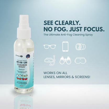 BlueGuard by Sleep ZM Lens Cleaning Spray – 60ml Anti-Fog, Alcohol-Free Glasses Cleaner for Blue Light, AR, Reading, Prescription Glasses, Sunglasses & Screens