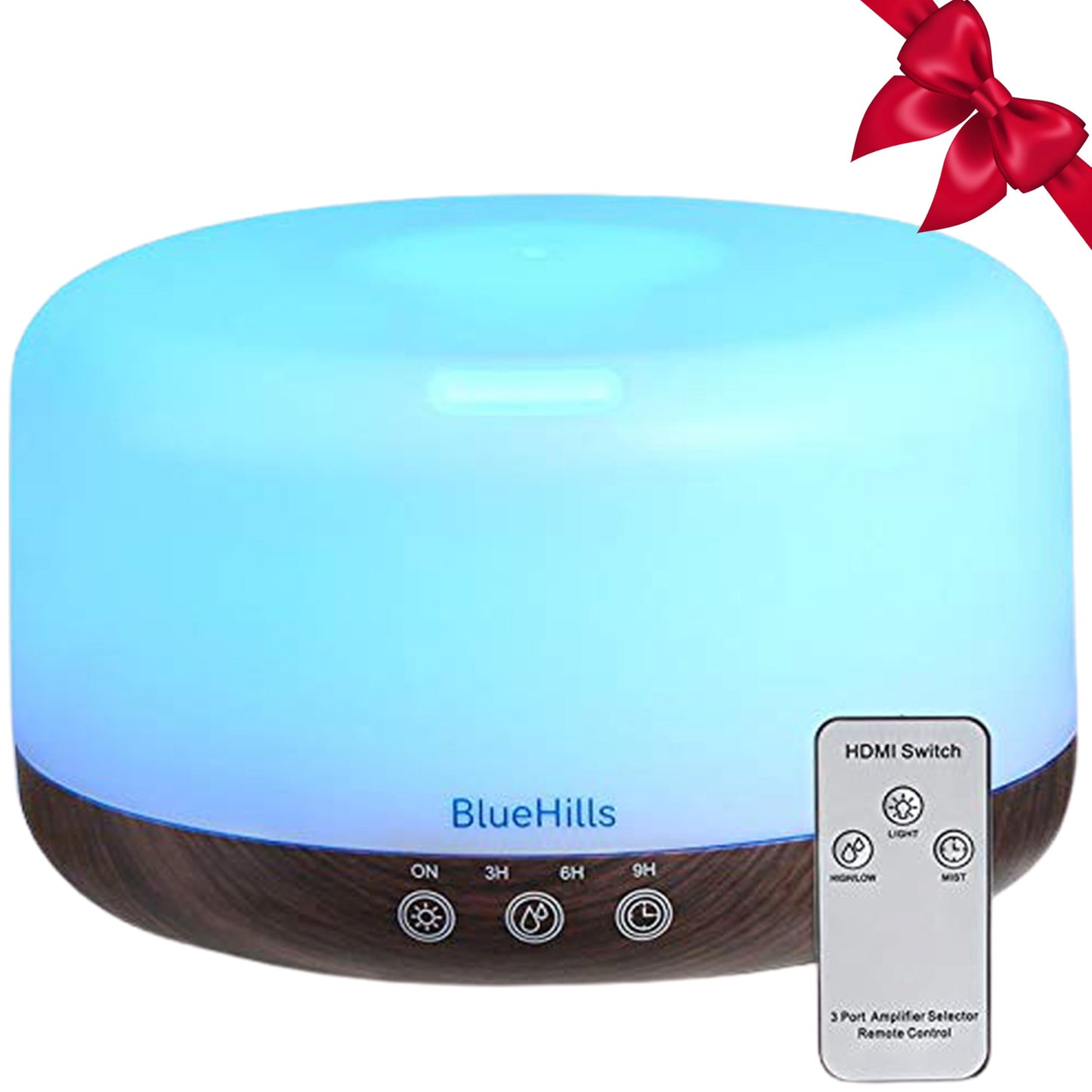 BlueHills Premium 1000ML Round Essential Oil Diffuser Humidifier – Dark Wood Grain with LED Lights (D002)