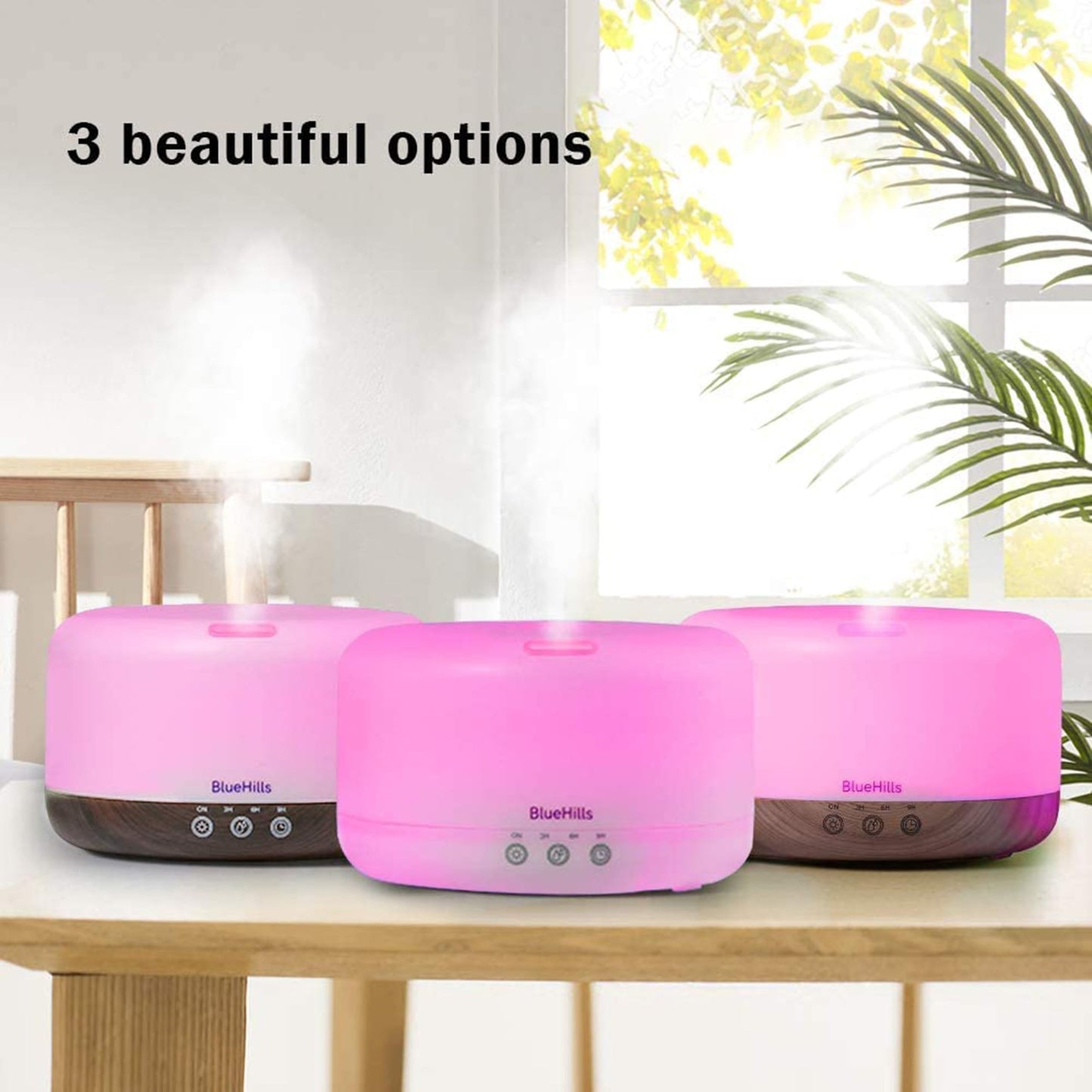 BlueHills Premium 1000ML Round Essential Oil Diffuser Humidifier – Dark Wood Grain with LED Lights (D002)