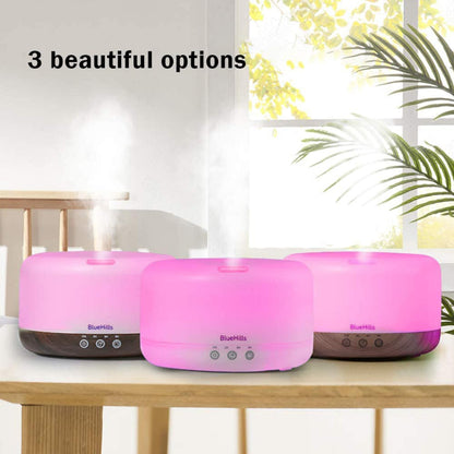 BlueHills Premium 1000ML Round Essential Oil Diffuser Humidifier – Dark Wood Grain with LED Lights (D002)