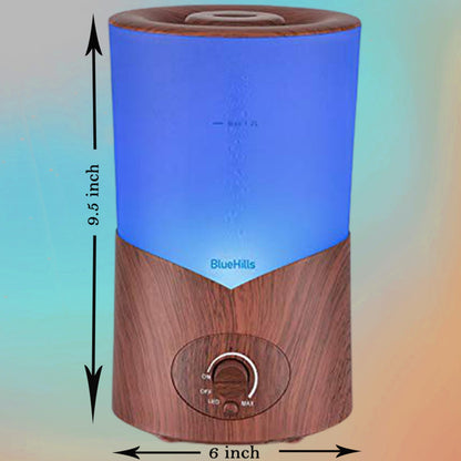 BlueHills Premium 1000ml Essential Oil Diffuser - Dark Wood Grain, Large 1L Humidifier for Big Rooms