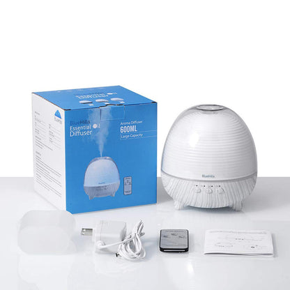 BlueHills Premium Essential Oil Diffuser with Remote — 600ml White Wood Grain for Large Rooms | Humidifier & Aromatherapy