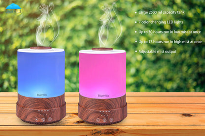 BlueHills Premium 2500 ML XL Essential Oil Diffuser – Large Room Aromatherapy, 7 LED Colors, Auto Shut Off, Humidifier