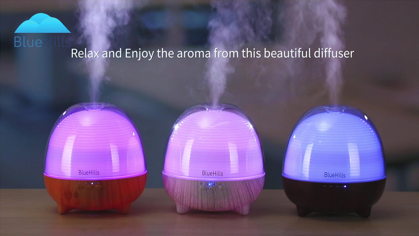 BlueHills Premium Essential Oil Diffuser with Remote — 600ml White Wood Grain for Large Rooms | Humidifier & Aromatherapy