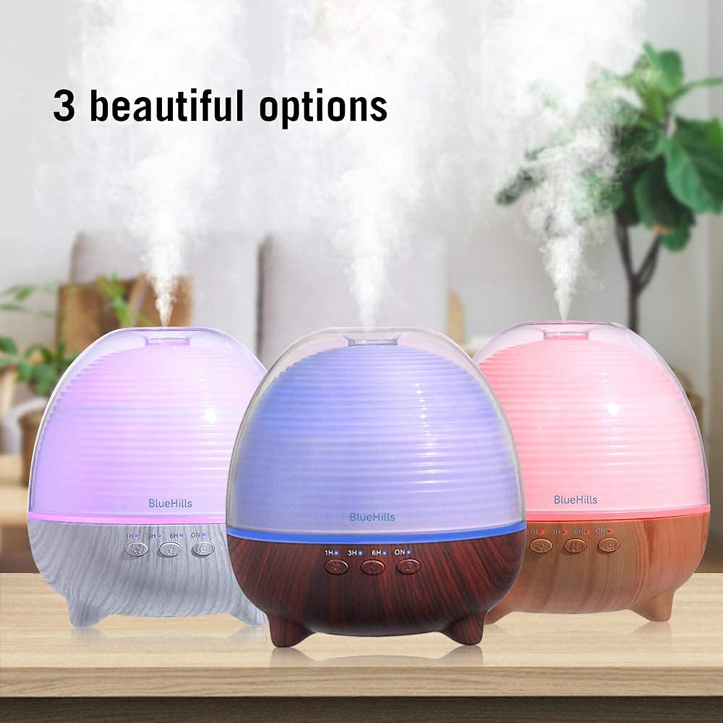 BlueHills Premium Essential Oil Diffuser with Remote — 600ml White Wood Grain for Large Rooms | Humidifier & Aromatherapy