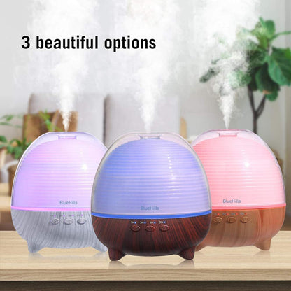 BlueHills Premium Essential Oil Diffuser with Remote — 600ml White Wood Grain for Large Rooms | Humidifier & Aromatherapy