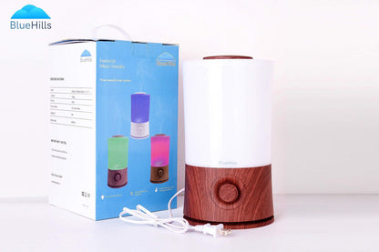 BlueHills Premium 2L XL Essential Oil Diffuser – Large Room Humidifier, 40-Hour Run, Dark Wood Grain E003