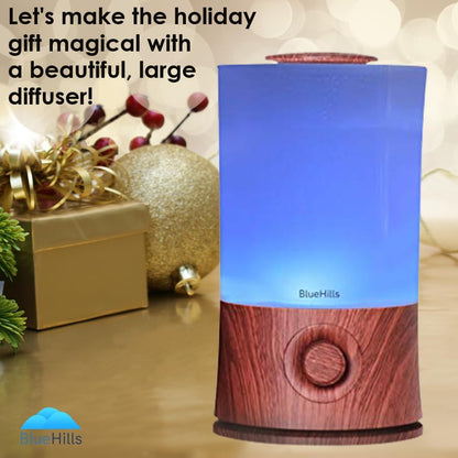 BlueHills Premium 2L XL Essential Oil Diffuser – Large Room Humidifier, 40-Hour Run, Dark Wood Grain E003