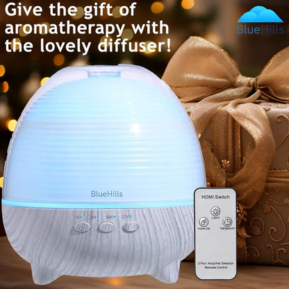 BlueHills Premium Essential Oil Diffuser with Remote — 600ml White Wood Grain for Large Rooms | Humidifier & Aromatherapy