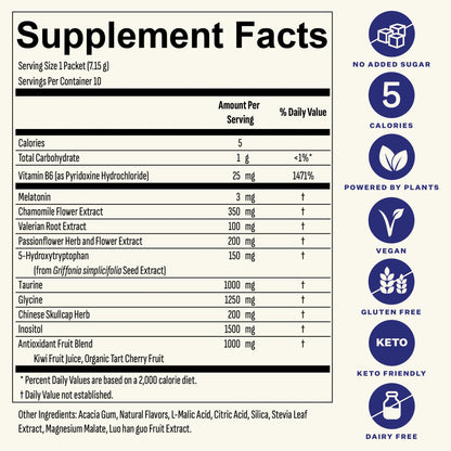 Blueshift Sleep Aid Powder for Adults - Lemon Lavender | 3 mg Melatonin, 5-HTP, Taurine & Glycine | 10 ct