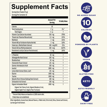 Blueshift Stress Relief Drink Mix - Blackberry Sage (Zero-Sugar, 10 ct) with Ashwagandha, L-Theanine & GABA