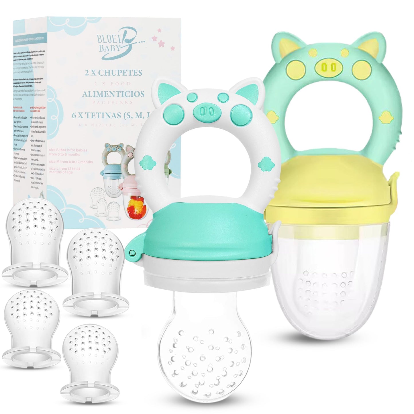 Bluet B- Baby Fruit Feeder Pacifier – BPA-Free Silicone, 6 Nipples (2 Pack) – Green