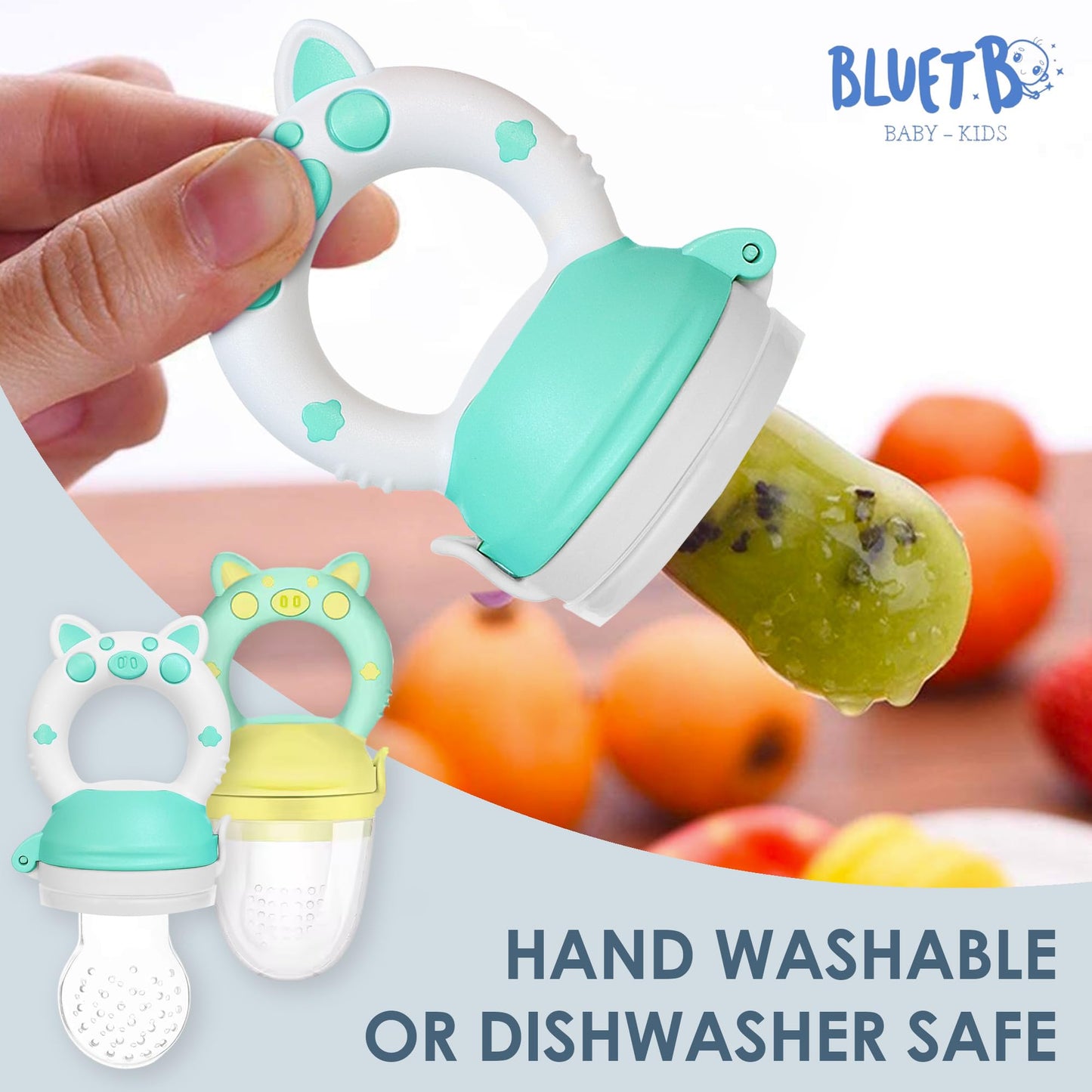 Bluet B- Baby Fruit Feeder Pacifier – BPA-Free Silicone, 6 Nipples (2 Pack) – Green