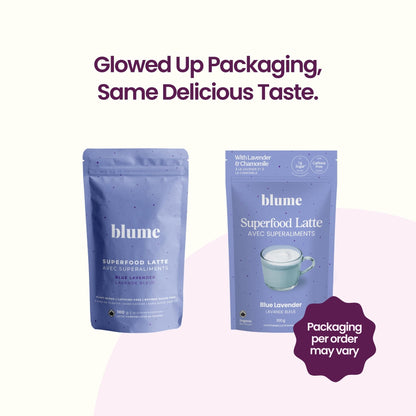 Blume Superfoods Latte: Blue Lavender Powder with Blue Spirulina & Coconut Milk | Caffeine Free, Organic, Keto, Vegan | 25 Servings