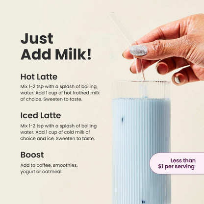 Blume Superfoods Latte: Blue Lavender Powder with Blue Spirulina & Coconut Milk | Caffeine Free, Organic, Keto, Vegan | 25 Servings