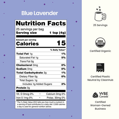 Blume Superfoods Latte: Blue Lavender Powder with Blue Spirulina & Coconut Milk | Caffeine Free, Organic, Keto, Vegan | 25 Servings