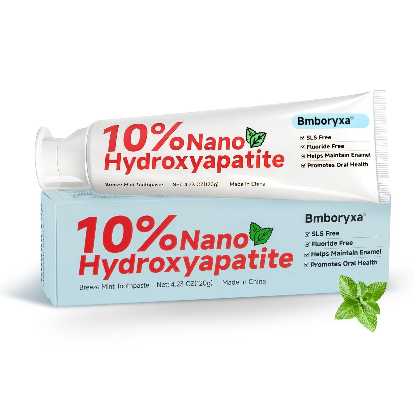 Bmboryxa 10% Nano Hydroxyapatite Toothpaste – SLS & Fluoride Free (Mint, 4.23oz)