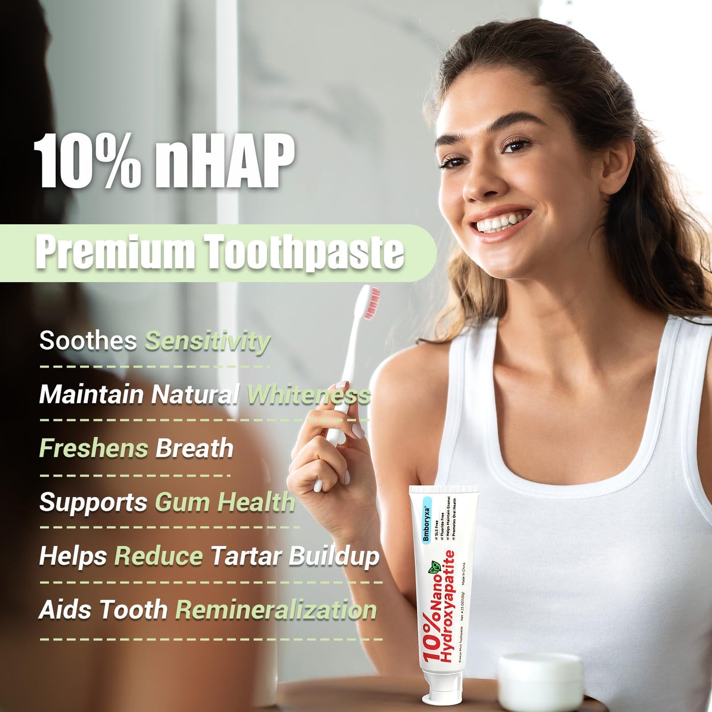 Bmboryxa 10% Nano Hydroxyapatite Toothpaste – SLS & Fluoride Free (Mint, 4.23oz)