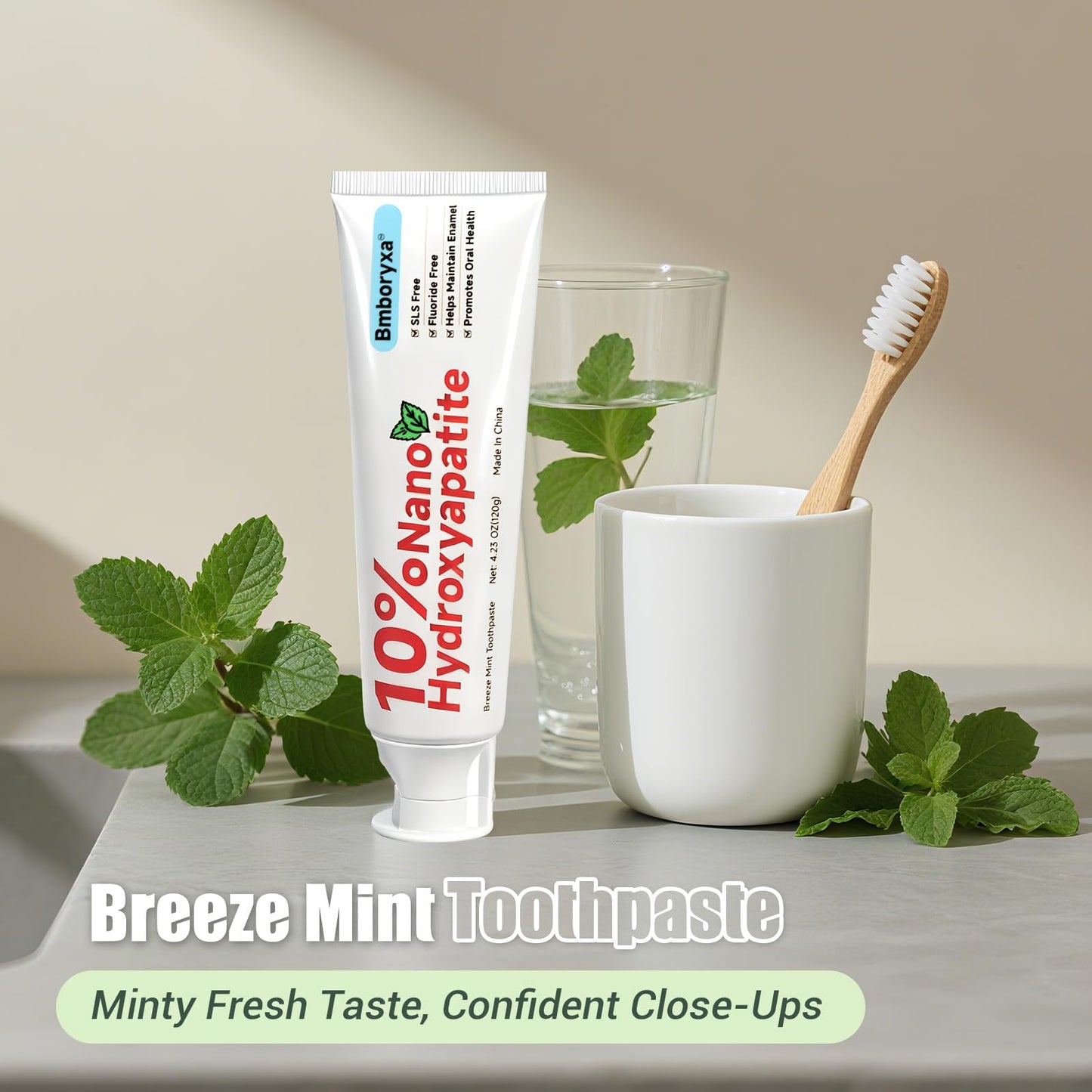 Bmboryxa 10% Nano Hydroxyapatite Toothpaste – SLS & Fluoride Free (Mint, 4.23oz)