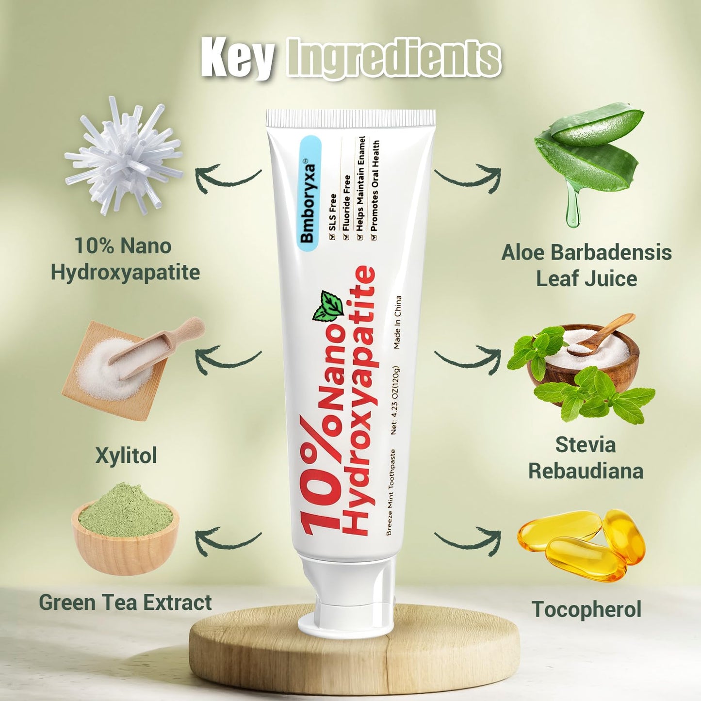 Bmboryxa 10% Nano Hydroxyapatite Toothpaste – SLS & Fluoride Free (Mint, 4.23oz)