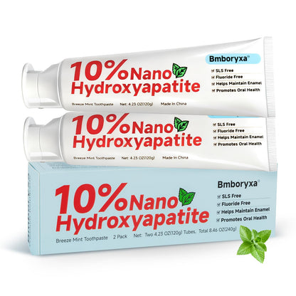 Bmboryxa 10% Nano Hydroxyapatite Toothpaste – SLS & Fluoride Free, Whitening, Sensitive Teeth (4.23oz Mint)