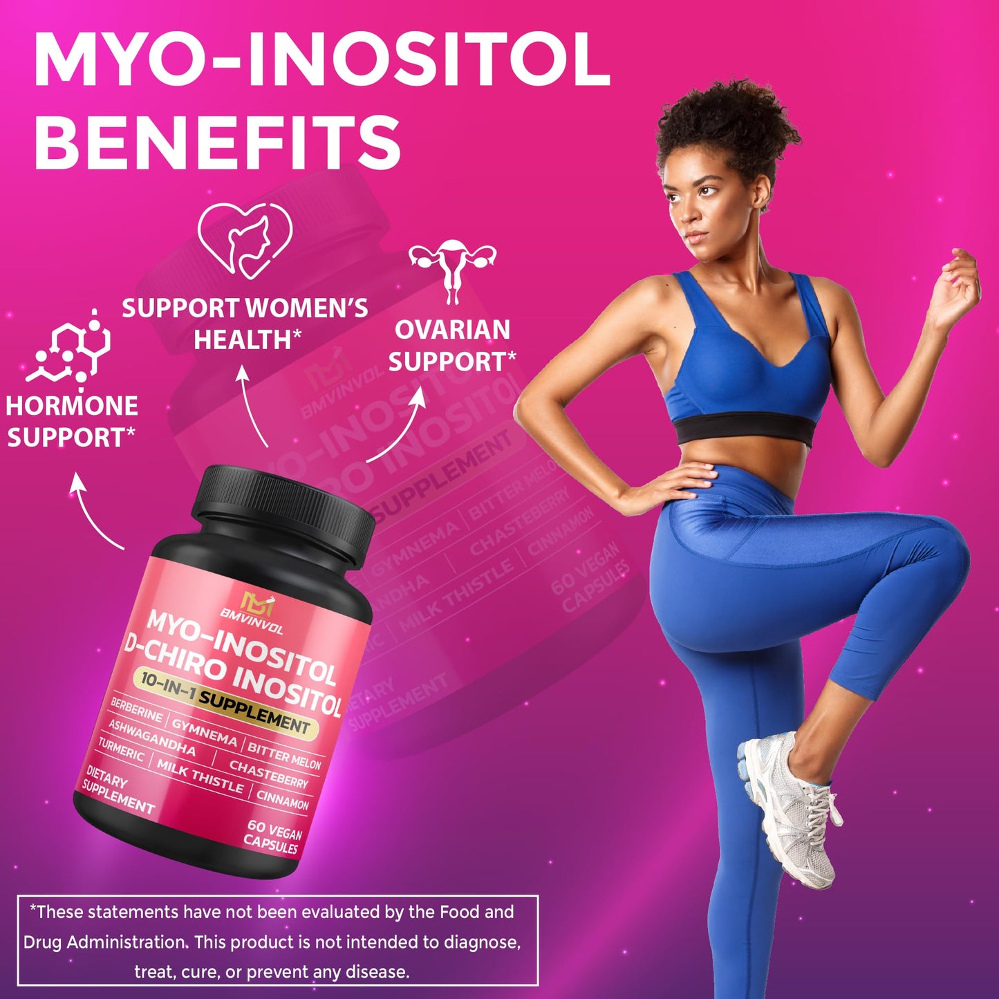 BMVINVOL Inositol Supplement – 40:1 Myo-Inositol & D-Chiro Inositol, Berberine, Cinnamon, Ashwagandha + 5 More – 60 Capsules