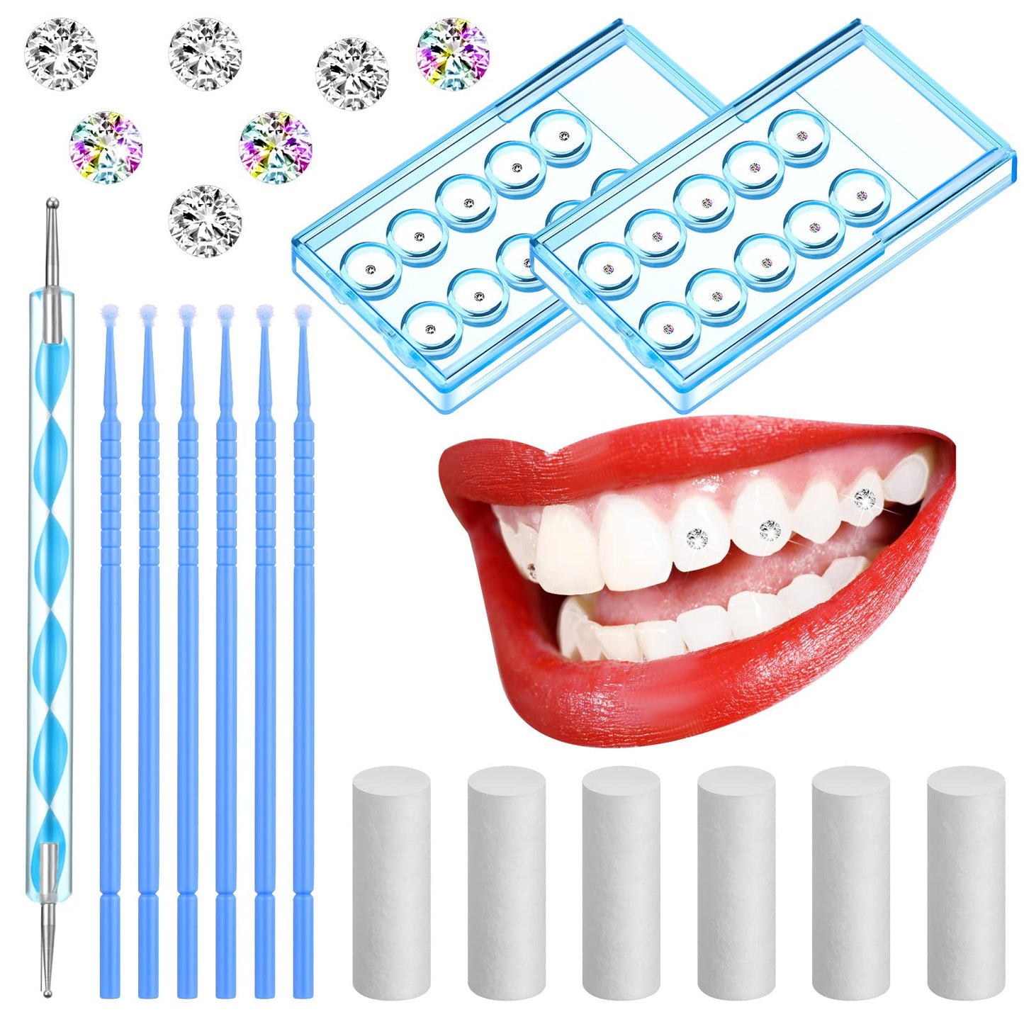Boao 61-Piece Tooth Gem Kit DIY Dental Gems – Reflective Crystal Teeth Jewelry with Applicator Sticks & Dot Drill Pen