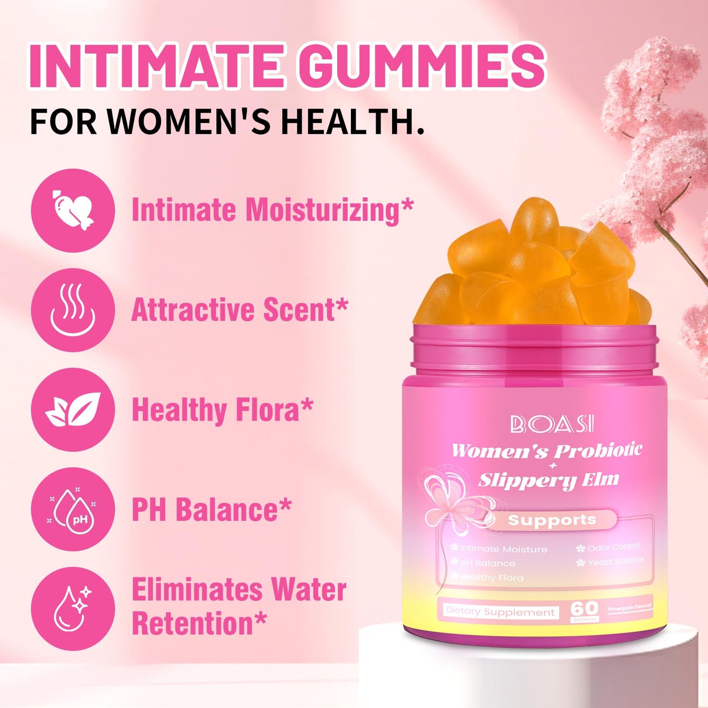 Boasi Her Juicy Vaginal Probiotics Gummies – Pineapple Flavor, pH Balance & Immunity