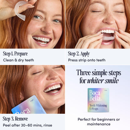 Boca Bella Teeth Whitening U-Wraps – 10 Treatments, 15% Hydrogen Peroxide, Enamel-Safe