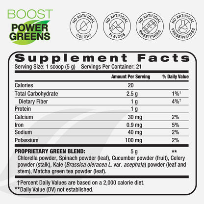 BODi Power Greens Boost - Green Superfood Powder for Women & Men (21 Servings)