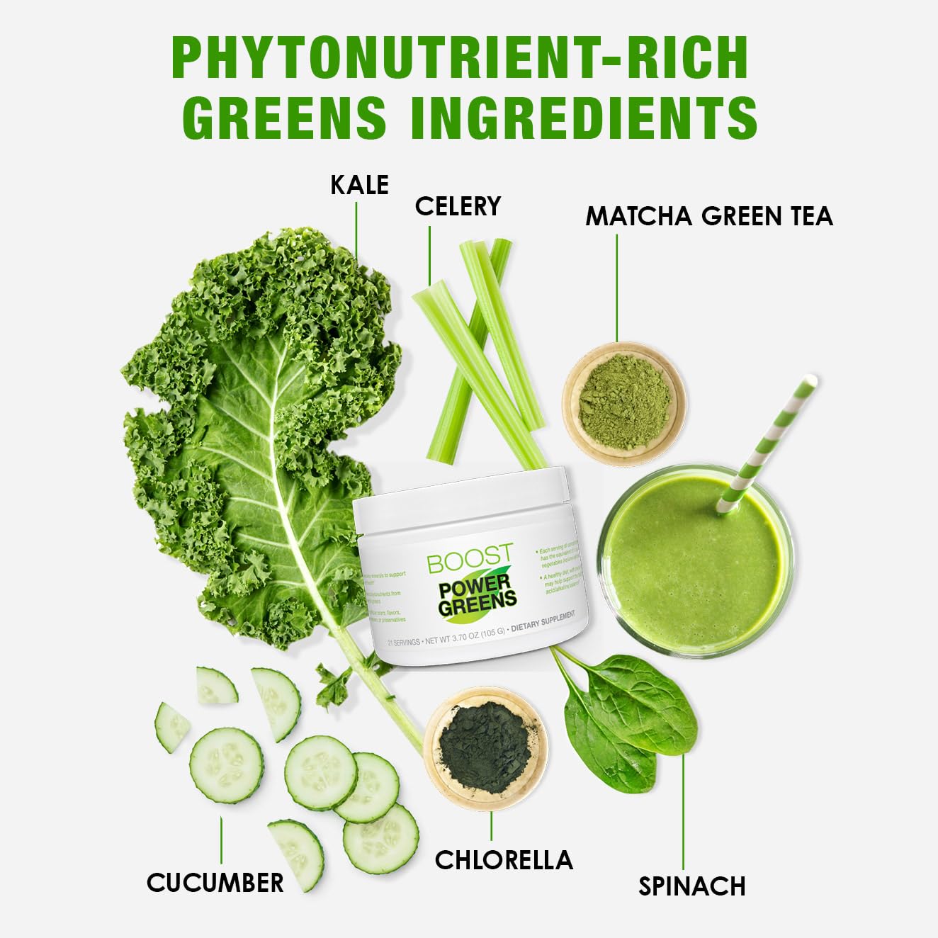BODi Power Greens Boost - Green Superfood Powder for Women & Men (21 Servings)